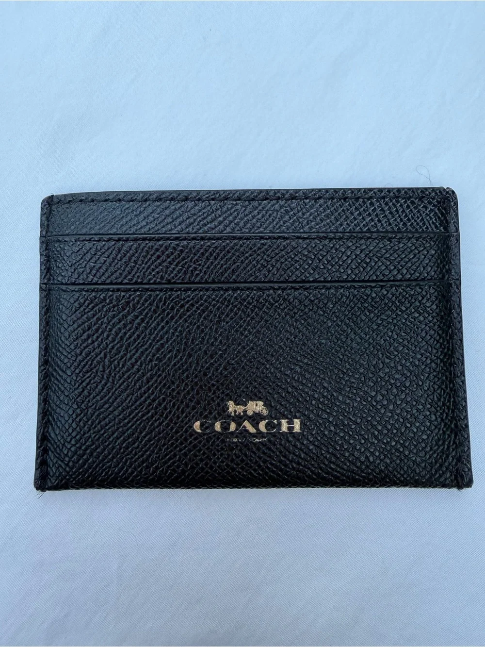 Coach Black Textured Leather Card Case with Gold Logo